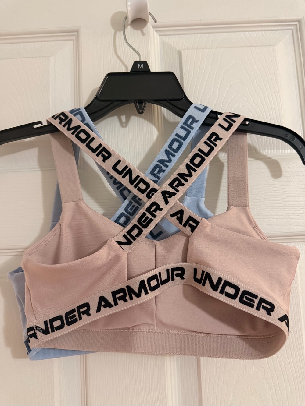 Lot of 2 Under Armour Pink & Light Blue Crossback Sports Bras Duo